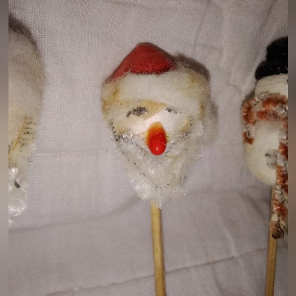 Mid Century Modern Christmas Cotton Spun Santa Snowman Cake Cupcake Topper Lot - Picture 3 of 9